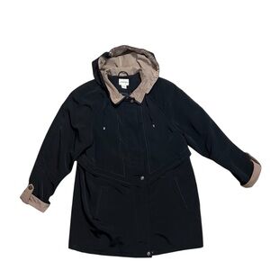 M - St. John's Bay Black Coat Beige Trim & Hood - Women’s Medium
